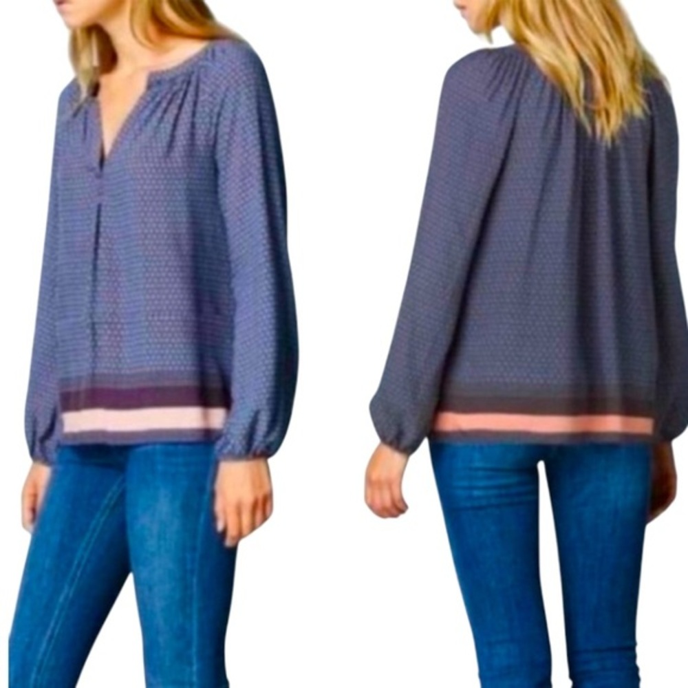 Boden Navy and Blush Patterned Blouse